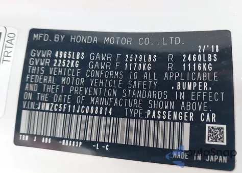 2018 Honda Clarity Plug-In Hybrid z USA, uszkodzony, nr VIN JHMZC5F11JC008814